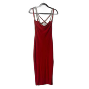 Windsor Red Satin Gold Chain Strap Dress